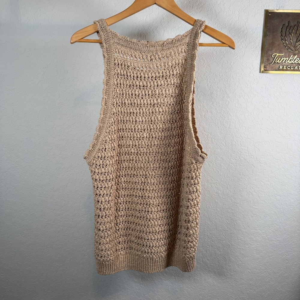 J.Crew Womens Tan Textured Open Knit Cotton Blend Tank Top Shell 2X - Picture 7 of 8